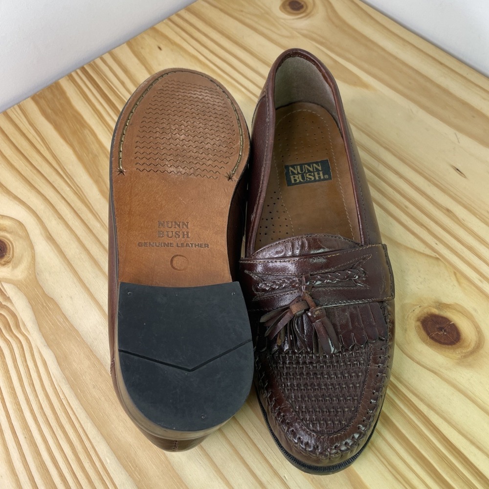 Nunn Bush Mens Size 10 M Strafford Loafers Woven Tassel Brown Genuine Leather